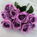 Variété de bouquet de roses artificielles violettes, fausses fleurs réalistes pour mariage. - Violet foncé
