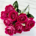 Bouquet de roses artificielles rose foncé fausses fleurs déco mariage accessoire 9 têtes - Rose Violet