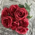 7-Fork Artificial Rose Bouquet Silk Flowers for Wedding Arch Party Home Decor Red Color - Burgundy