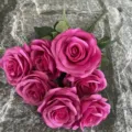 Magenta artificial rose bouquet for wedding home decor 7 forks silk flowers decoration - Hot Pink