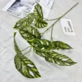 Artificial variegated monstera leaf branch fake plant for indoor home decor flower arrangement - Yellow-Green