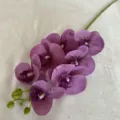 Artificial purple orchid flower stem with 7 heads faux orchid for home wedding decor indoor - Deep purple