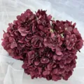 Artificial hydrangea flower bunch dark red faux silk floral arrangement for home decor wedding - Burgundy