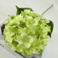 Green artificial hydrangea flower single stem, realistic silk floral for wedding decor. - Light Green