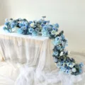 Blauwe kunstmatige huwelijk bloemloper voor decoratie, lange bloemstuk voor tafels. - Blauw