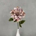 Single artificial dahlia flower in white ceramic vase home decor vintage wedding arrangement - Coffee