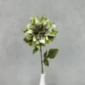 Single artificial dahlia flower, vintage green decorative floral stem for home decor. - Green