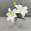 Artificial lily flower arrangement with two white blooms and glass vase for home decor - No. 2