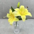 Artificial yellow lily flowers detail view, realistic 3D floral arrangement in glass vase. - Size 5
