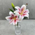 Fleurs de lys artificielles avec vase, 2 têtes faux lys décoration pour mariage à la maison. - Taille 6