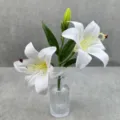 Artificial white lily flower detail shot with 2 heads for home decor and wedding setting - Size 7