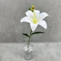 Artificial white lily flower stem in glass vase for wedding and home decor details. - White Polka Dot