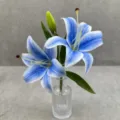Détail de fleur de lys bleu artificiel, arrangement floral 3D réaliste en vase en verre pour décor. - N° 18