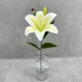 Artificial white lily flower stem detail in clear glass vase, perfect for home and wedding decor. - Pale Yellow Heart