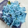 Blaue künstliche Seidenhortensie Blume einzeln gebrannte Kante Retro Deko Kunstblume SKU - Hellblau