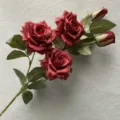 Artificial 5-head rose bouquet fake flowers for wedding home decor floral arrangement. - Burgundy
