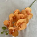 Artificial Phalaenopsis Orchid Orange Fabric 7-Head Floral Stem Home Wedding Decor - Orange