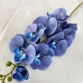 Artificial blue orchid flower stem, 9-head realistic silk orchid for home wedding decor. - Glaze Blue #41