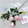 Artificial rose flower branch with 5 heads fake floral for home wedding decor detail - Light Pink