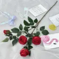 Artificial rose branch 5-head fake flower home wedding bedroom decoration floral arrangement - Red