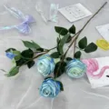 Artificial blue rose flower branch detailed view, perfect for home decor and wedding decor. - Blue