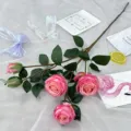 Artificial rose flower branch 5-head pink faux floral arrangement for home wedding decor - Watermelon red