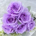 Artificial purple rose bouquet detail, silk flower arrangement for wedding decor and home styling. - Purple