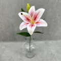 Artificial lily flower single stem faux lily with vase for home decor wedding party - Light Pink