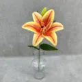 Close up detail view of artificial 3d print lily flower with stem for home decor. - Dark Orange