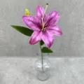 Artificial lily flower single stem faux floral home decor purple lily in glass vase - Deep purple