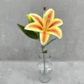 Single stem artificial lily flower with glass vase home decor realistic floral arrangement - Apricot