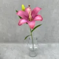 Artificial pink lily flower single stem fake floral for home and wedding decoration. - Fuschia