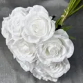 9-head artificial white rose bouquet silk fake flowers for wedding home party decor - White