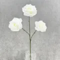 3-head artificial white rose flower branch for wedding home decor and DIY flower arrangement - White