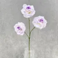 Details of 3-head artificial purple rose branch in glass vase for home decor and party styling. - Light Purple