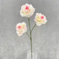 Artificial 3-head rose silk flower for home wedding decoration DIY floral arrangement. - Champagne with Pink Edge