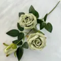Kunstrozen tak 3 koppen groene nepbloemen voor thuis bruiloft decoratie simulatie boeket - Groen