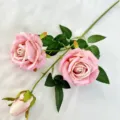 Artificial cream rose flower branch with 3 heads pink simulation flower for home decor variant - Light Pink