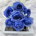 Blue artificial rose bouquet silk flowers for wedding decoration home party floral arrangement - Blue and Purple