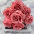 Pink artificial rose bouquet 7 heads silk flowers for wedding party home decoration - Rose Pink