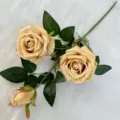 Kunstmatige crème rozen boeket neppe bloemen voor huwelijk thuis decor 3 stelen - Herfstgeel