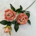 Kunstmatige 3-hoofd crème rozenbloemtak voor bruiloft huisdecoratie realistische bloem. - Donker Koffie