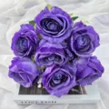 Artificial purple silk rose bouquet 7 heads for wedding decoration home party floral arrangement - Deep purple