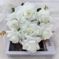 7-Head European Artificial Rose Bouquet White Silk Flowers for Home Wedding Decor SKU - White