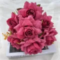 Dark pink 7-head artificial rose bouquet variant, autumn style silk flower for home decor - Red