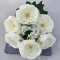 Künstliche Seide Hibiskus Rosen Blumenstrauß 9 Köpfe weiße Kunstblumen für Hochzeit Heim Deko - Weiß