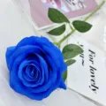 Blue artificial rose single stem silk flower for wedding home decor and party styling - Sapphire Blue