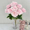 Pink artificial rose bouquet 9 heads silk flowers for home wedding decor and party arrangements. - Light Pink