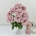 Artificial rose bouquet 9 heads silk fake flowers for home wedding party table decor - Mauve