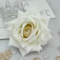 Artificial white rose flower head for wedding decoration, floral arrangement, and DIY craft projects. - Milky White
